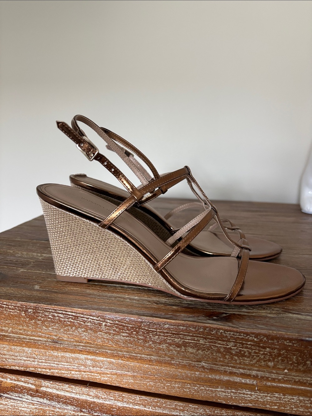 Banana Republic Bronze Metallic Strappy Wedge Sandals